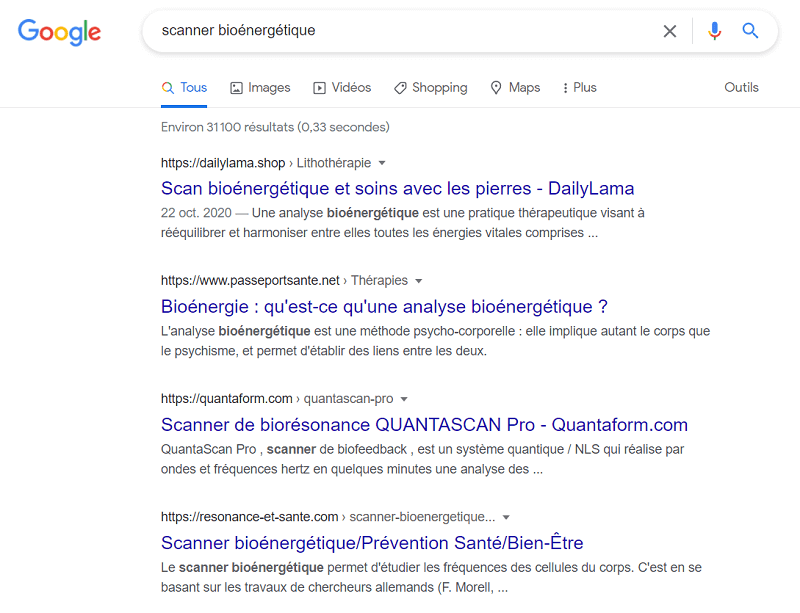 optimisation SEO mot clé scanner bioénergétique création site vitrine Résonance et Santé