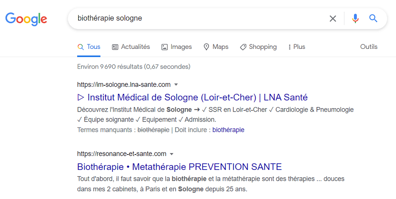 optimisation SEO mot clé biothérapie Sologne création site-vitrine Résonance et Santé