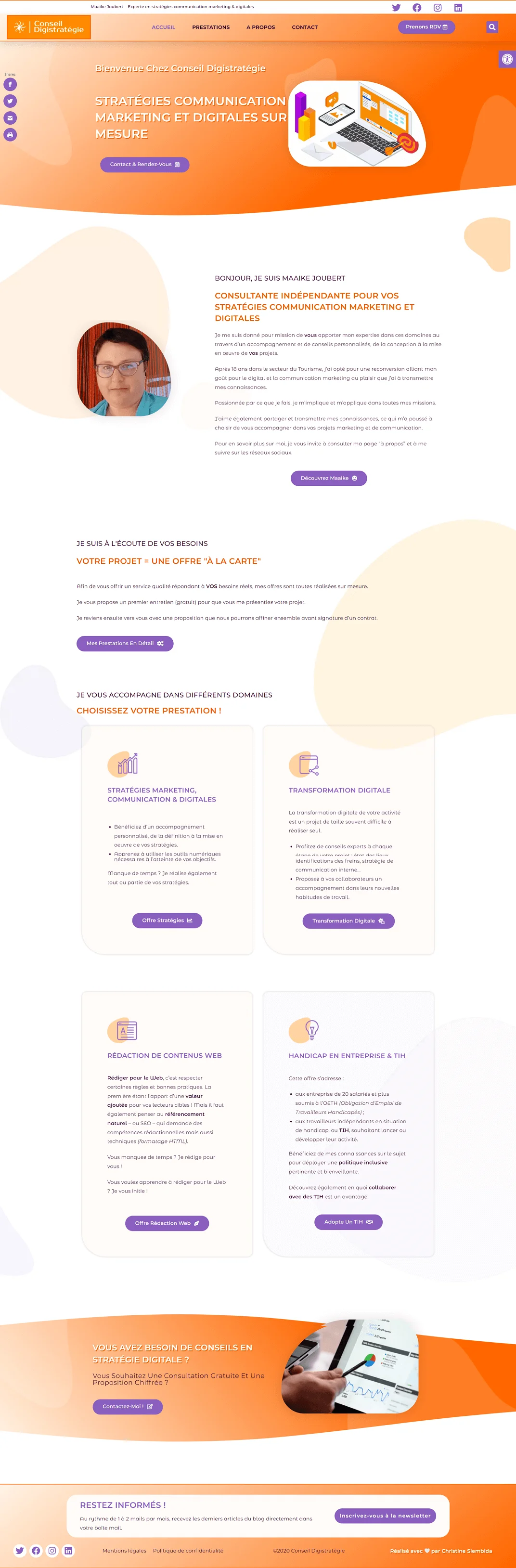 page accueil après refonte du site Web Conseil Digistratégie