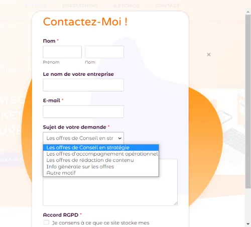 site Conseil Digistratégie popup au clic